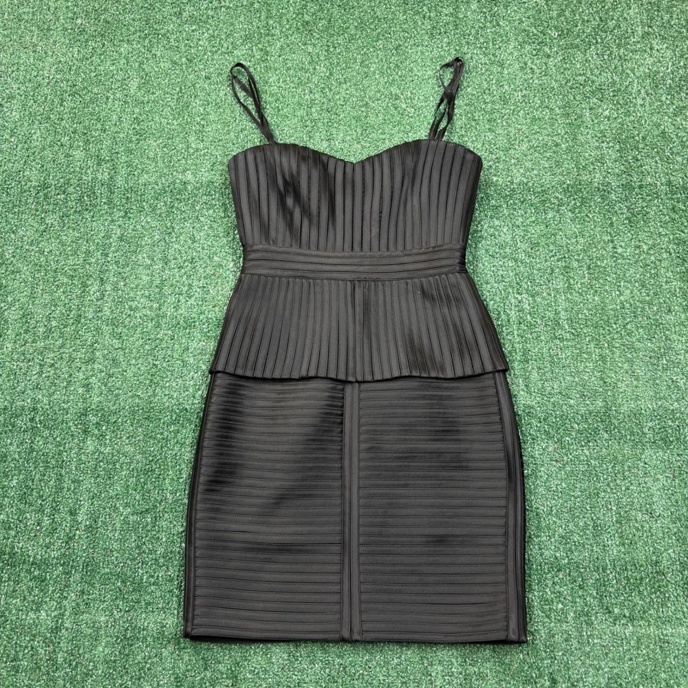 Y2K BCBGMAXAZRIA Peplum Bandage Dress Black Sweetheart Bodycon Cocktail